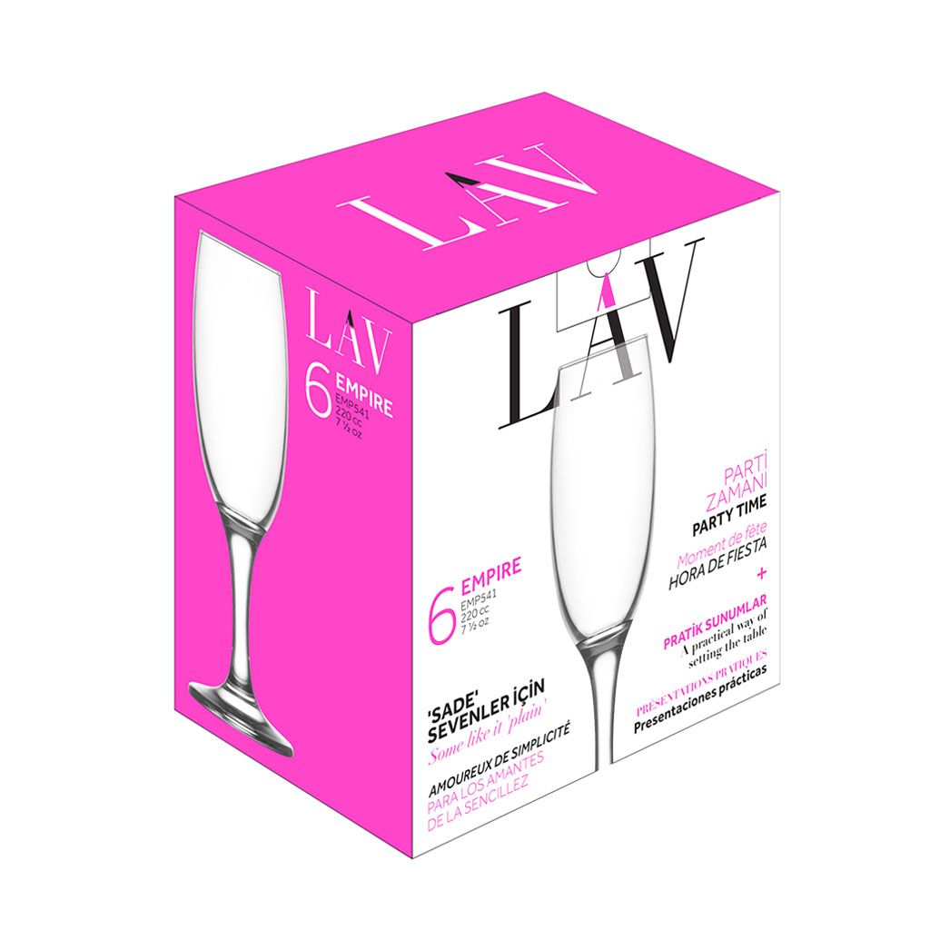 Jogo 6 Taças Champanhe Empire LAV, 220 ml